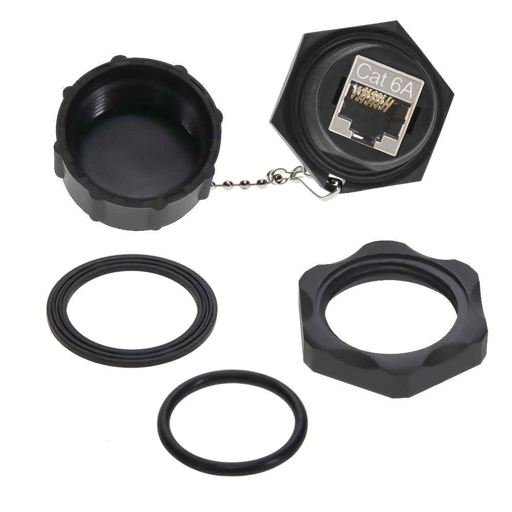 CAT6A RJ45 Shielded Industrial Panelmount Bulkhead Coupler with Dust Cap CAT6A RJ45 Shielded Industrial Panelmount Bulkhead Coupler with Dust Cap